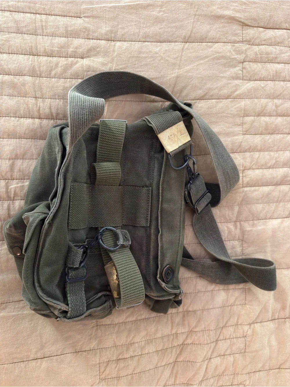 US Military Vintage M-17 Gas Mask Bag OG 107 w/ Boy Scout Belt and Brass Awards